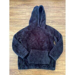 Aeropostale Size M Black Faux Fur Fuzzy Pullover Jacket Hooded Sweater Women EUC